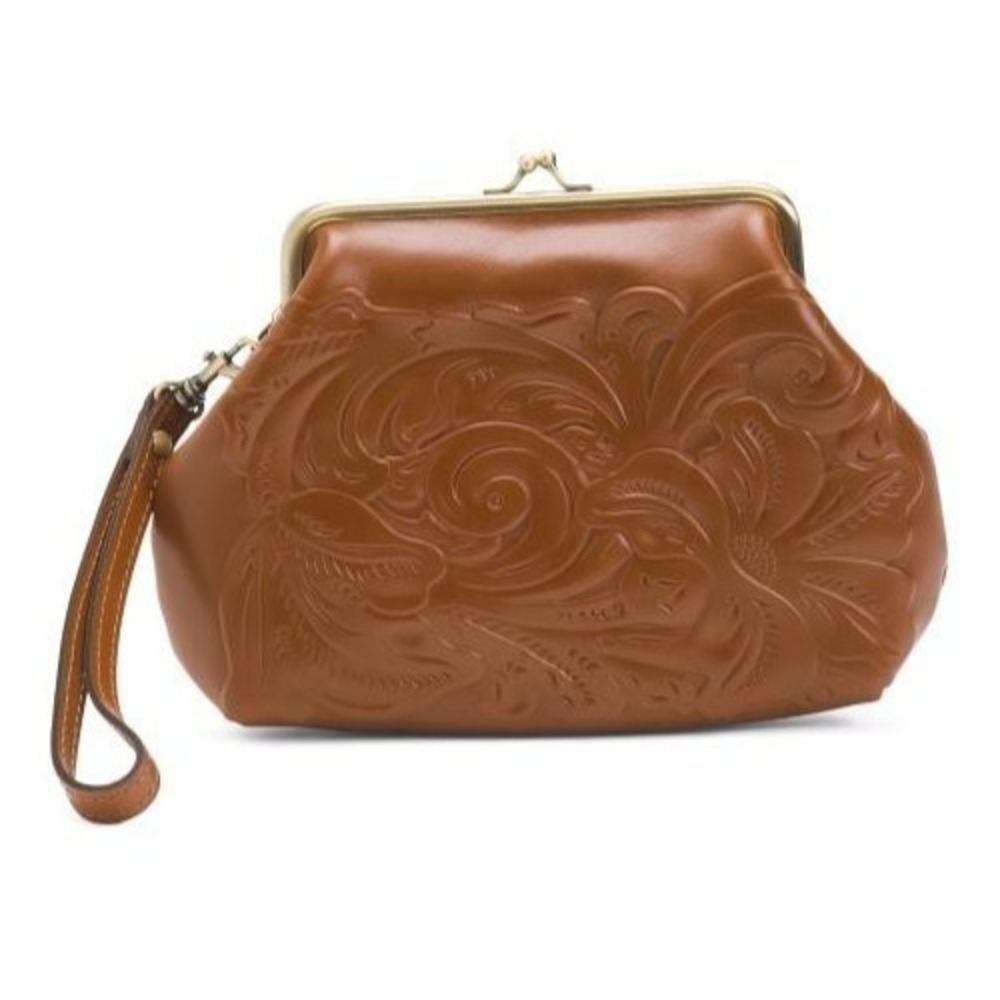 Patricia Nash Savena Tooled Leather Framed‎ Kiss-Lock Wristlet Clutch Kisslock